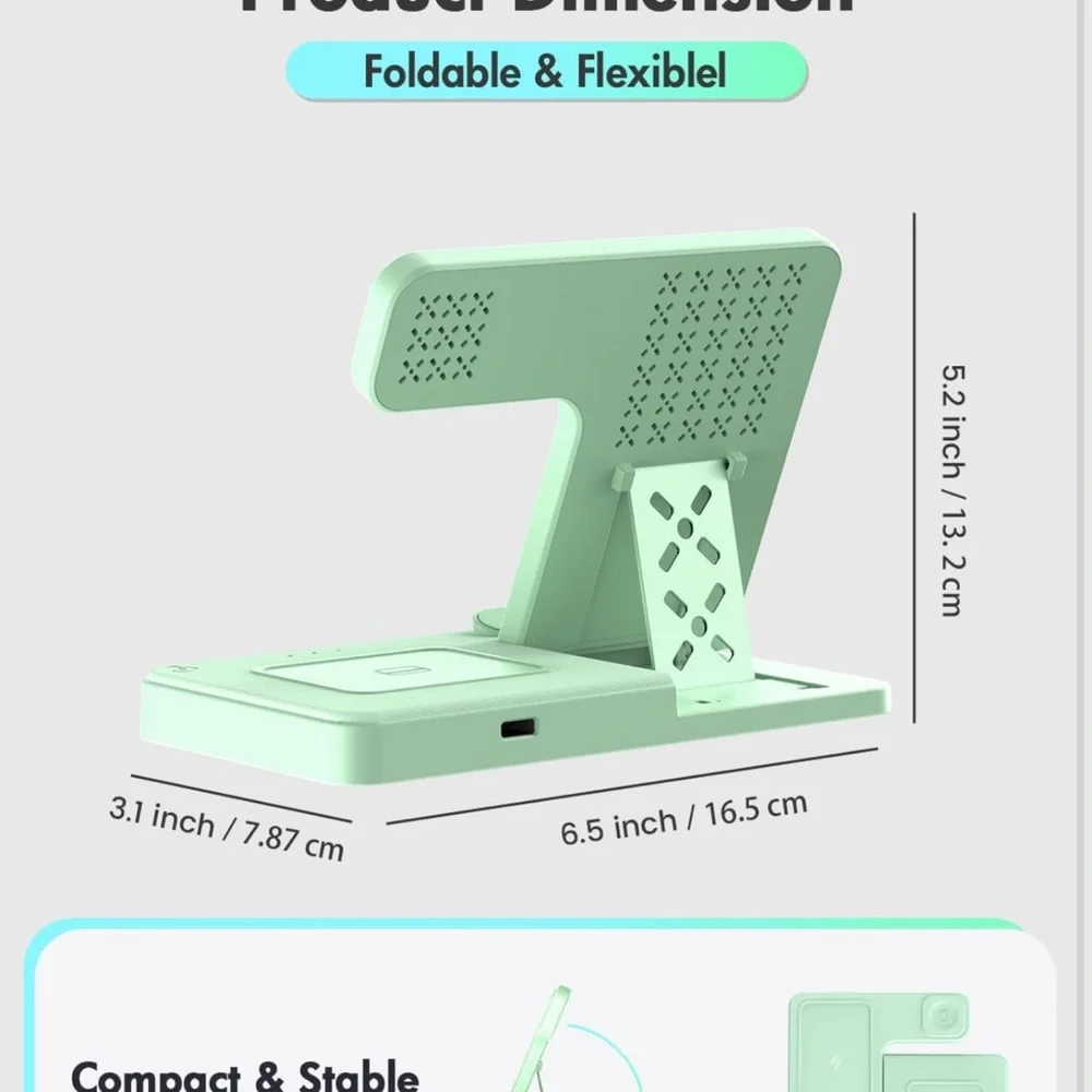 NWT Mint Green 3-in-1 Wireless Charging Station